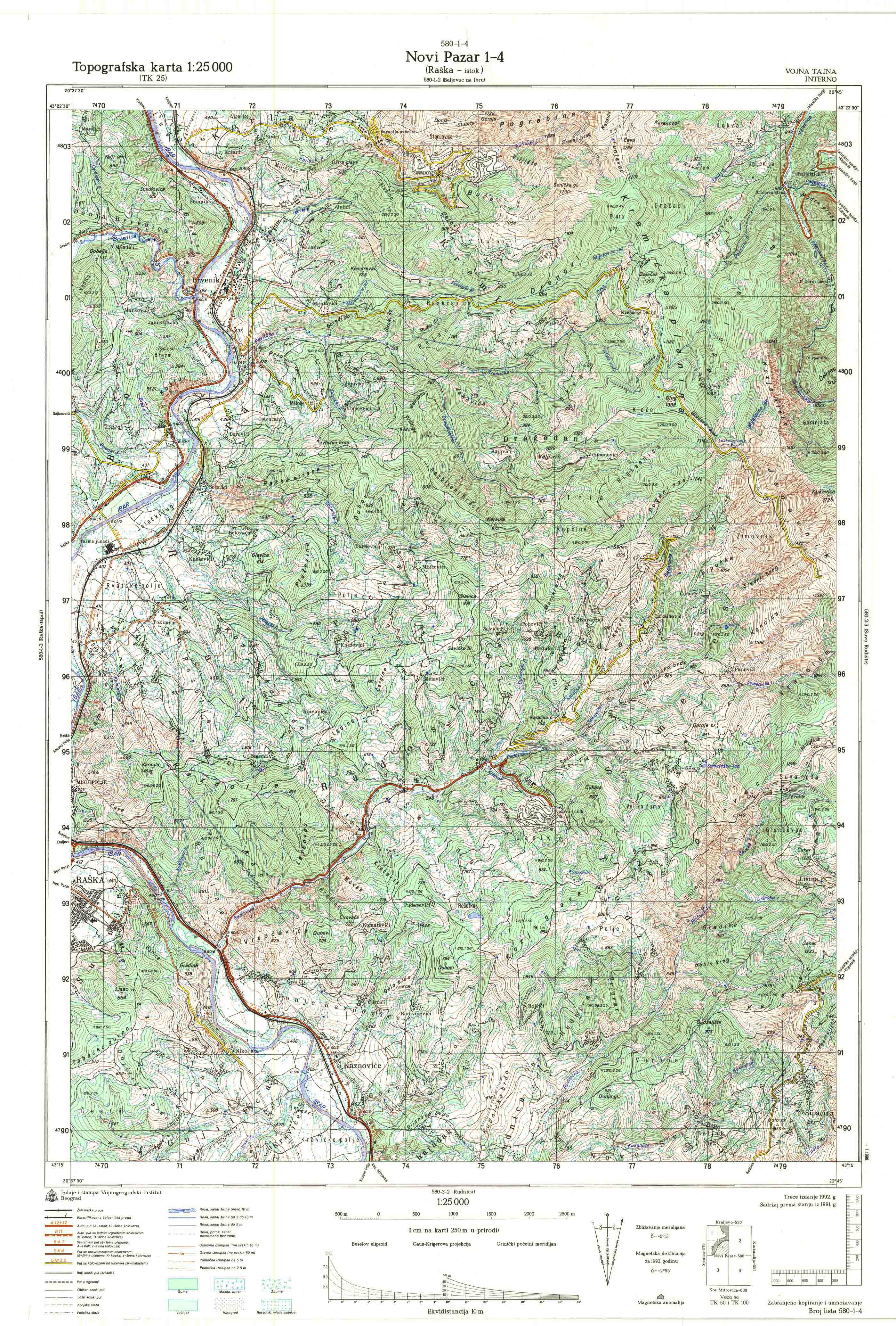  topografska karta srbije 25000 JNA  Novi Pazar